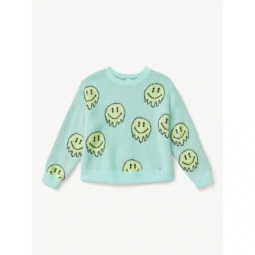 Justice Aqua Smiley Face Sweater